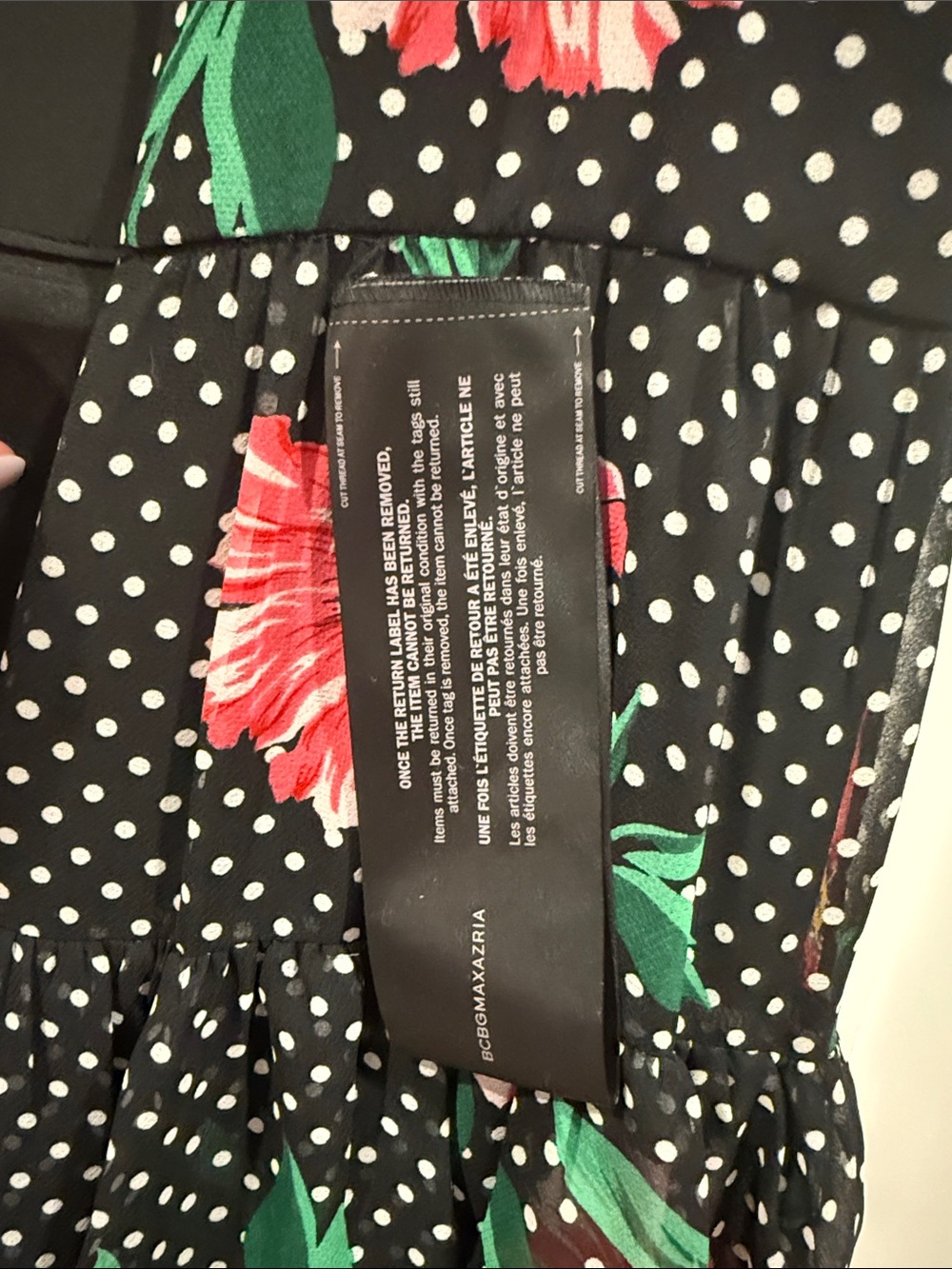 BCBG Floral Polka Dot Tiered Maxi Dress - Black with Pink Flowers NWT size 8 - Picture 6 of 7